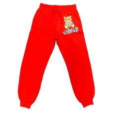 Moschino pantalone jogger rosso con Teddy Bear e logo lettering