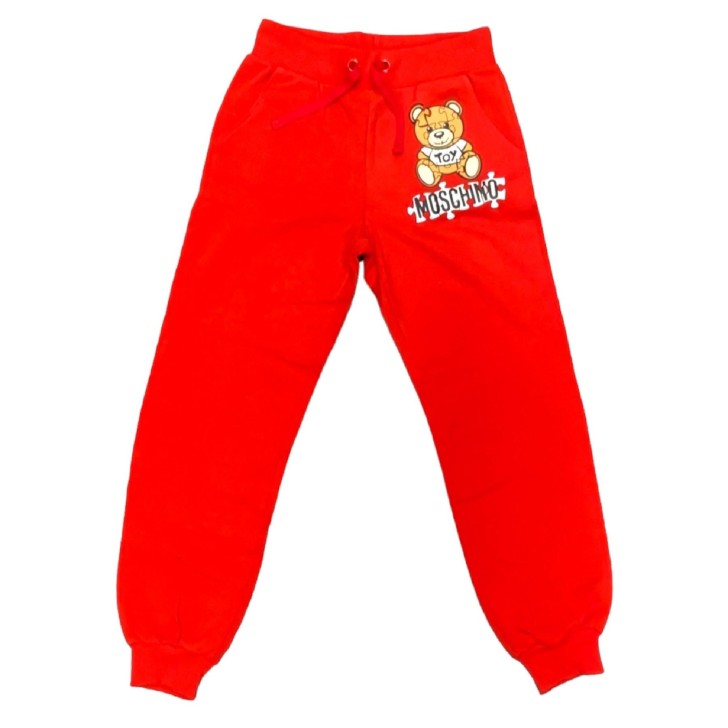 Moschino pantalone jogger rosso con Teddy Bear e logo lettering