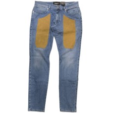 Jeckerson Jeans denim blu cinque tasche con toppe in Alcantara cammello