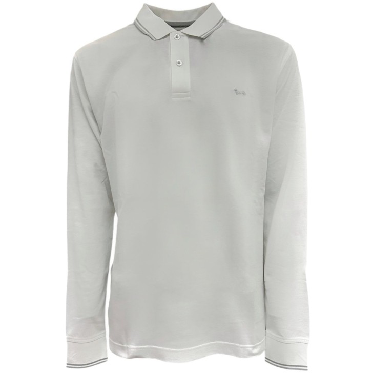 Harmont&Blaine Polo Bianca a manica lunga in cotone con logo ricamato bassotto 