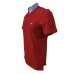 Harmont&Blaine Polo rossa a manica corta in cotone con collo in camicia a fantasia azzurro e logo bassotto ricamato