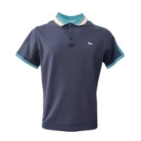 Harmont&Blaine Polo Blu a manica corta in cotone con inserti a contrasto e logo bassotto ricamato