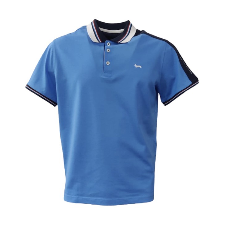 Harmont&Blaine Polo Azzurra a manica corta in cotone con inserti a contrasto e logo bassotto ricamato