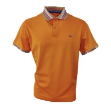 Harmont&Blaine Polo a manica corta in cotone Arancione con collo in fantasia e logo Bassotto ricamato marrone