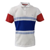 Harmont&Blaine Polo bianca a manica corta con inserti e maniche a contrasto e logo bassotto ricamato azzurro