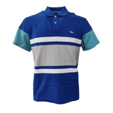 Harmont&Blaine Polo azzurra a manica corta con inserti e maniche a contrasto e logo bassotto ricamato bianco