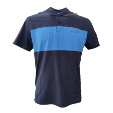 Harmont&Blaine Polo a manica corta in cotone blu con inserto azzurro e logo lettering