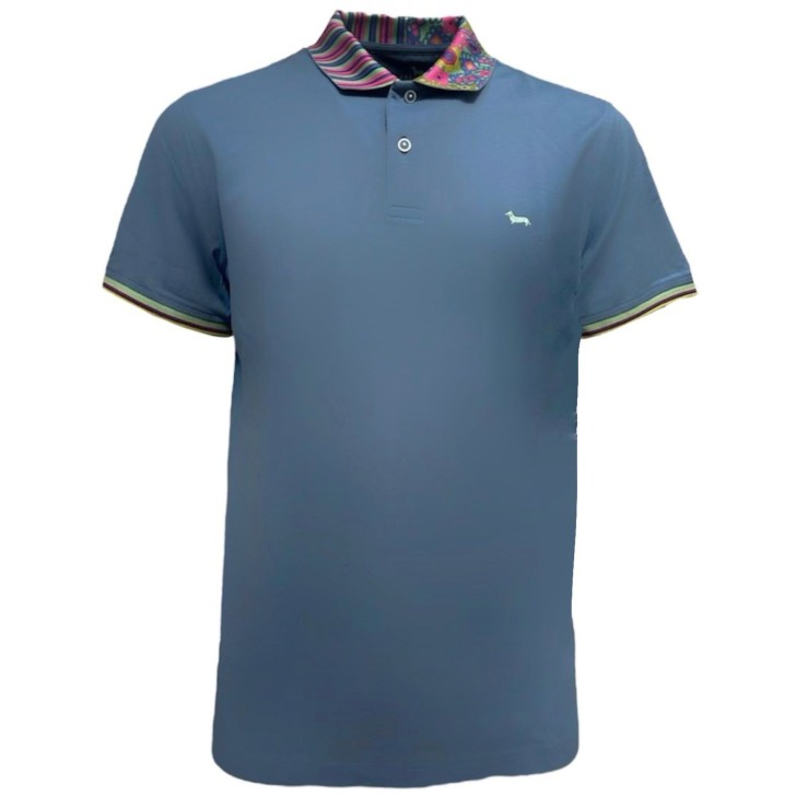HARMONT&BLAINE POLO AZZURRA DA UOMO CON COLLETTO CON FANTASIA 