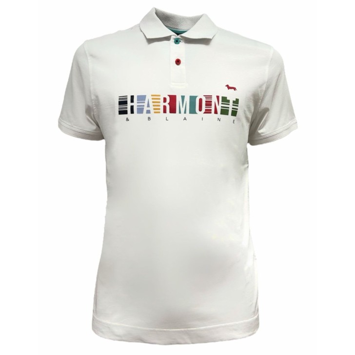 HARMONT&BLAINE POLO BIANCA CON LOGO MULTICOLOR 