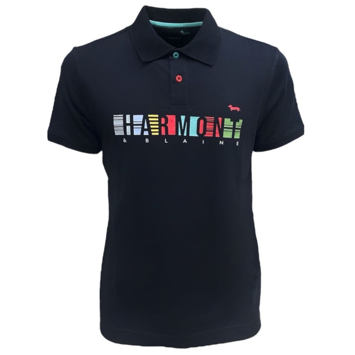 HARMONT&BLAINE POLO BLU DA UOMO CON LOGO MULTICOLOR 
