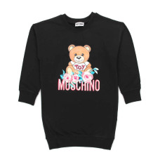 Moschino Abito nero con logo Teddy e logo lettering stampato