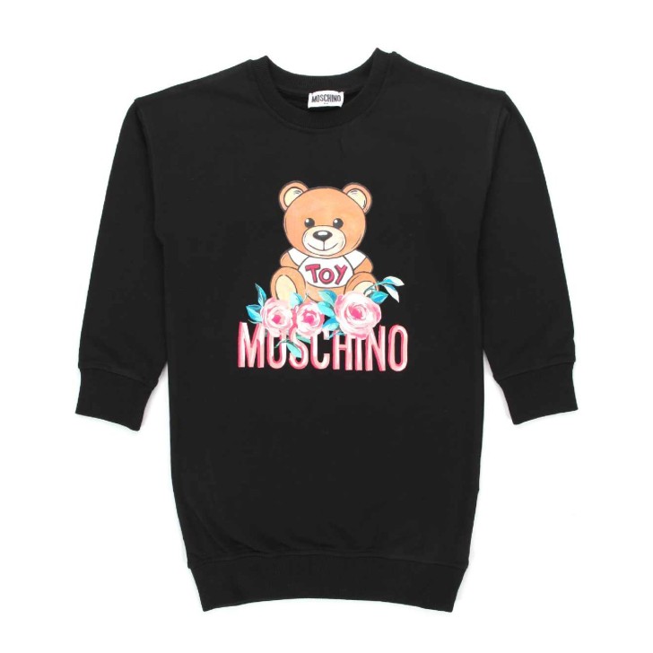Moschino Abito nero con logo Teddy e logo lettering stampato