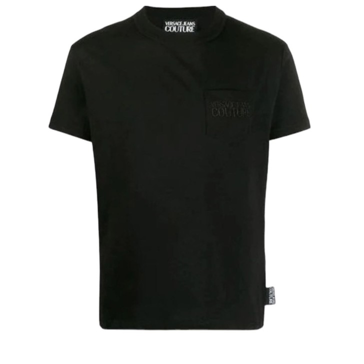 Versace Jeans Couture T-shirt Nera da Uomo con logo ricamato tono su tono 
