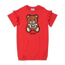 Moschino Abito rosso a manica corta con Patch Teddy ricamato e logo Moschino