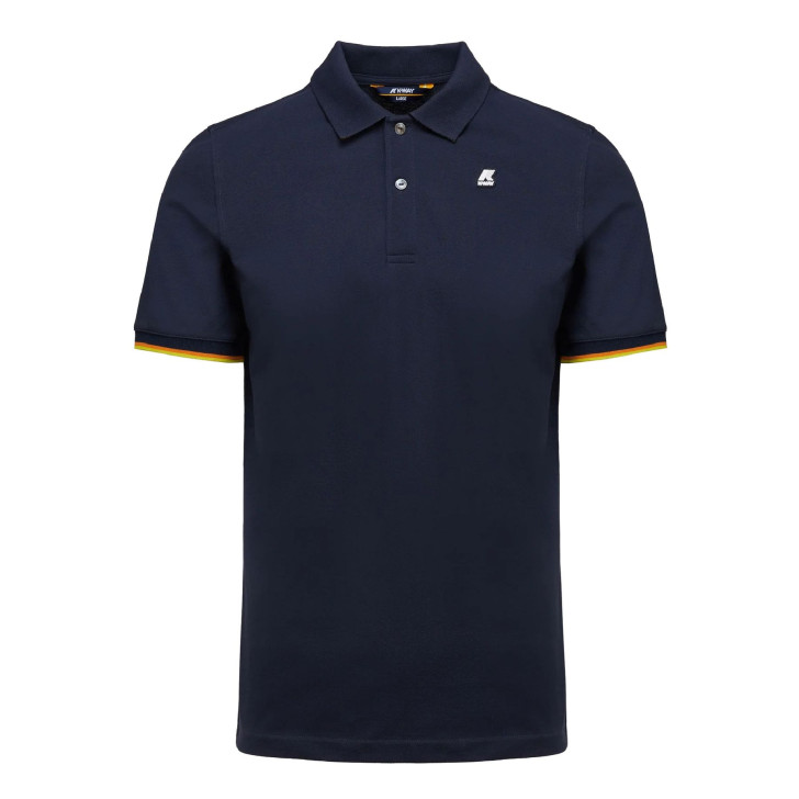 K-Way Polo Blu Vincent in piquet logo in silicone bianco nella parte anteriore
