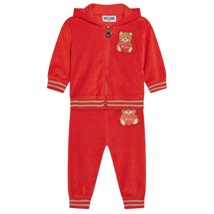MOSCHINO COMPLETO UNISEX FELPA CON ZIP E PANTALONE POPPY RED