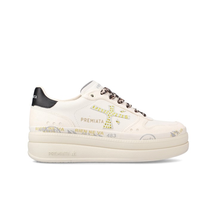 PREMIATA MICOL_6794 SNEAKER PLATFORM IN LEATHER E SUEDE BIANCO LATTE