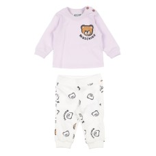 MOSCHINO COMPLETO T-SHIRT E PANTALONE IN COTONE ORGANICO CON STAMPA LOGO E TEDDY BEAR