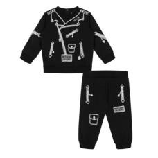 MOSCHINO COMPLETO FELPA E PANTALONE NERO UNISEX IN COTONE CON STAMPA