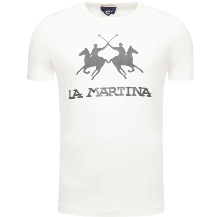 La Martina T-shirt da Uomo Bianca Maxi logo a contrasto