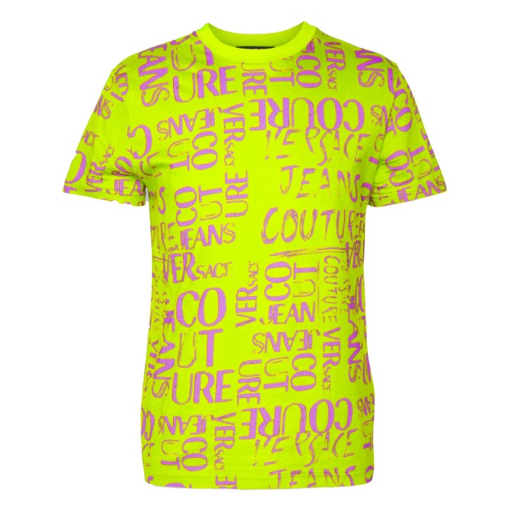 Versace Jeans Couture T-shirt da Uomo Verde con Logo Couture all over