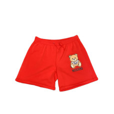 Moschino Pantaloncino Rosso in jersey di cotone con Teddy Bear e logo lettering