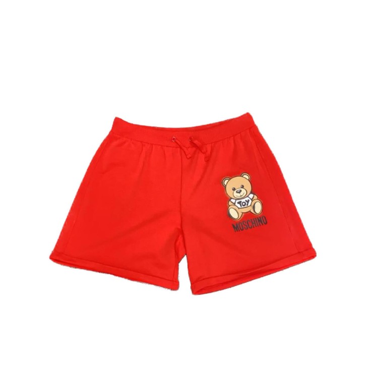 Moschino Pantaloncino Rosso in jersey di cotone con Teddy Bear e logo lettering