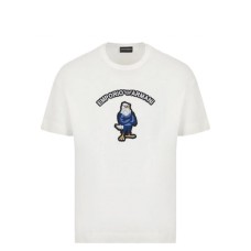 Emporio Armani T-shirt a manica corta in jersey Bianca con maxi patch aquila cartoon Capsule Manga