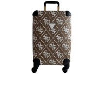 Guess Trolley Rigido Small Marrone con stampa logo All over e logo applicato bianco