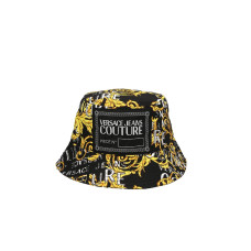 VERSACE JEANS COUTURE CAPPELLO UNISEX BLACK CON STAMPA BAROCCO ALL OVER E INSERTO IN TESSUTO CON LOGO LETTERING