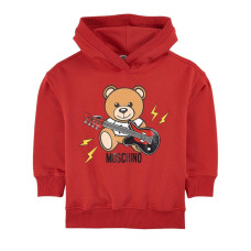 Moschino Felpa in cotone rossa con cappuccio e stampa Teddy con logo lettering