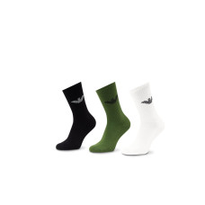 Emporio Armani set 3 paia di calze Bianche, Nere e Verde unisex realizzate in spugna di cotone con logo jacquard