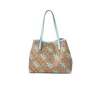 Guess Borsa a spalla Medium Marrone con stampa logo Azzurro All Over e pochette interna estraibile