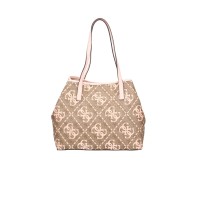 Guess Borsa a spalla Medium Marrone con stampa logo Rosa All Over e pochette interna estraibile