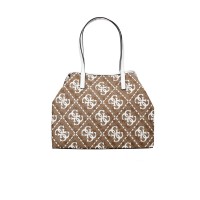 Guess Borsa a spalla Medium Marrone con stampa logo Bianco All Over e pochette interna estraibile