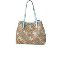 Guess Borsa a spalla Large Marrone con stampa logo Azzurro All Over e maxi pochette interna estraibile