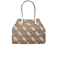 Guess Borsa a spalla Large Marrone con stampa logo Bianco All Over e maxi pochette interna estraibile
