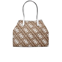 Guess Borsa a spalla Large Marrone con stampa logo Bianco All Over e maxi pochette interna estraibile