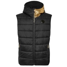 PLEIN SPORT GILET BLACK/GOLD CON CAPPUCCIO 
