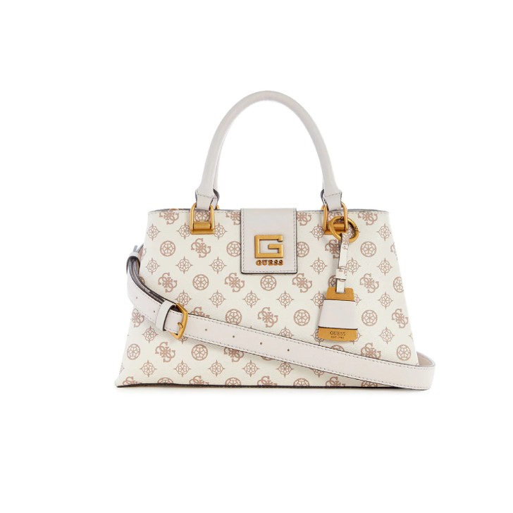 Guess Borsa a mano Crema con stampa logo All Over con tracolla regolabile, estraibile e logo in metallo 