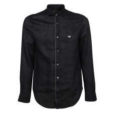 Emporio Armani Camicia REGULAR FIT Blu in lino con logo Aquila ricamato 