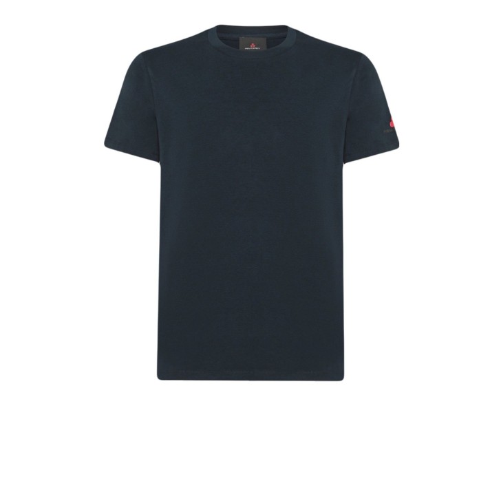 Peuterey PEU5129 T-Shirt Blu a girocollo in jersey di cotone stretch con logo minimal stampato sulla manica