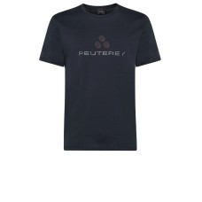 Peuterey PEU5132 T-Shirt blu in cotone a manica corta con logo lettering