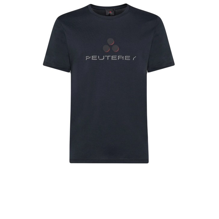 Peuterey PEU5132 T-Shirt blu in cotone a manica corta con logo lettering