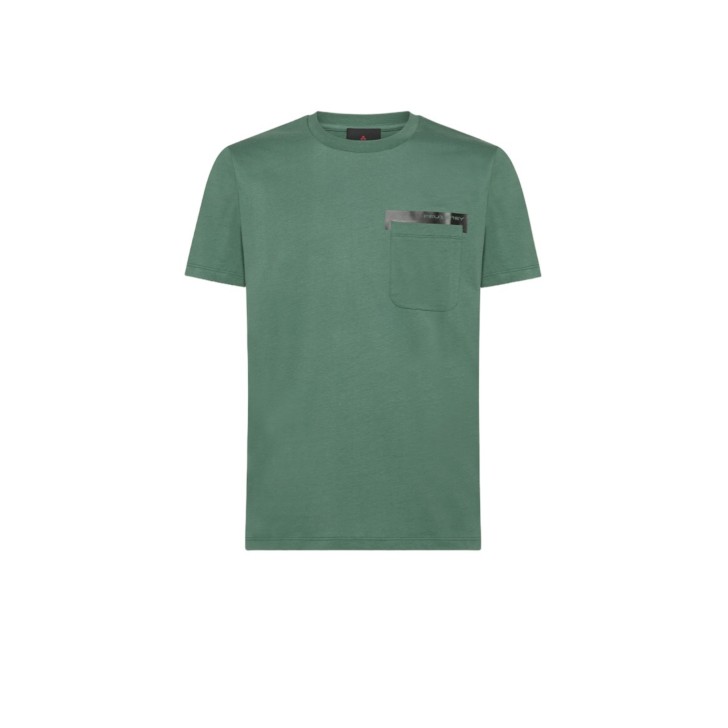 Peuterey PEU5135 T-Shirt verde a girocollo in jersey di cotone con taschino sul petto e scritta Peuterey