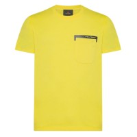 Peuterey T-Shirt gialla a girocollo in jersey di cotone con taschino sul petto e scritta Peuterey