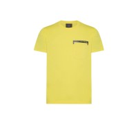 Peuterey PEU5135 T-Shirt gialla a girocollo in jersey di cotone con taschino sul petto e scritta Peuterey
