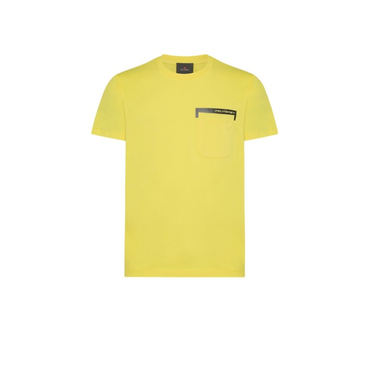 Peuterey PEU5135 T-Shirt gialla a girocollo in jersey di cotone con taschino sul petto e scritta Peuterey