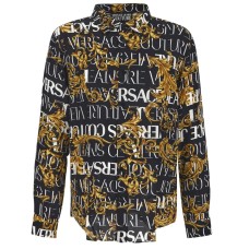 Versace Jeans Couture Camicia in Viscosa Nera con stampa Logo Couture All Over