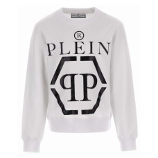 Philipp Plein Felpa bianca in cotone con maxi logo stampato